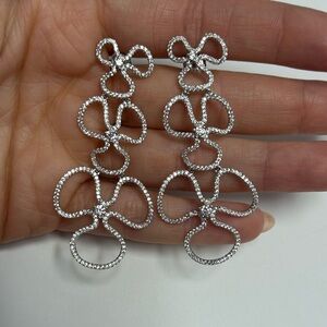 Suzy Levian Sterling Silver White CZ Floral Dangle Earrings NWT